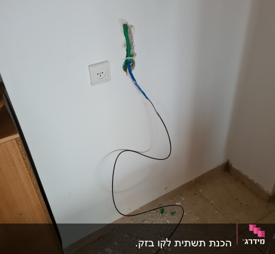 חוטי חשמל יוצאים מקיר עם שקע חשמלי